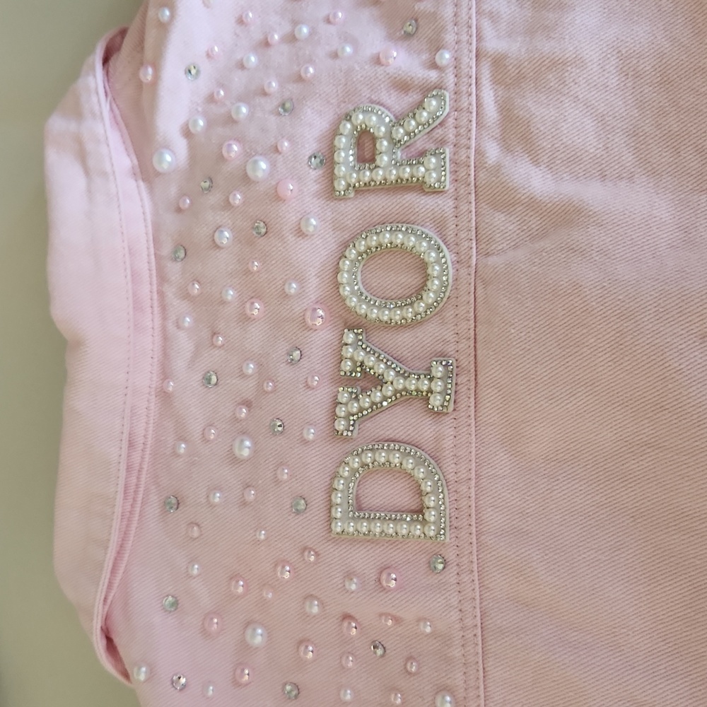 NWOT! READ!! Custom made crop pearl & diamond jean jacket